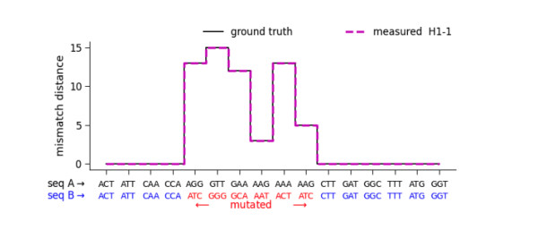 Results obtained by the DNA sequence matching executed on Quantinuum H1-1 QPU.