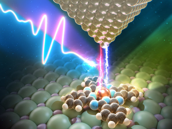 July 10, 2025 - In an exquisitely precise experiment, RIKEN scientists have shown that they can create quasiparticles known as excitons on demand in a single molecule. This approach for studying ultrafast processes on a single-molecule level will help advance new quantum devices and catalysis.  The transfer of charge between a metal electrode and a molecule underpins many key devices, including organic LEDs, organic solar cells and molecular sensors. It is also a critical process in catalysis.  Charge transfer could be used to create excitons in a molecule. An exciton is a negative electron paired with its positive counterpart—a hole (the absence of an electron). Excitons are essential to the operation of many optoelectric and molecular quantum devices.  “These devices exploit excitonic dynamics to achieve high-efficiency light emission or charge separation,” notes Yousoo Kim of the RIKEN Surface and Interface Science Laboratory (SISL). “Understanding how excitons are created, evolve and decay at the single-molecule level is essential for both fundamental molecular science and the development of next-generation optoelectronic technologies.”  One way to use charge transfer to create an exciton in a molecule would be to use the tiny metal tip of a scanning tunneling microscope to first inject an electron into the molecule and then remove another electron from it (equivalent to creating a hole).  But this requires extremely fine control both in time and space. “These two processes—electron injection and extraction—are fundamentally opposite in nature and require precise timing,” says Kim. “Controlling these two opposing processes in an ultrafast and precise manner is extremely challenging, especially at the single-molecule level.”  Now, Kim and Kensuke Kimura, also of SISL, and co-workers have pulled off this challenging feat, demonstrating the ability to create an exciton on demand in a single molecule.  “Being able to trigger exciton formation on demand and within a picosecond timescale represents a significant breakthrough in ultrafast molecular control,” notes Kimura.  To form an exciton in a molecule, the team used a specially shaped laser pulse in the terahertz region—the section of electromagnetic waves sandwiched between microwaves and infrared radiation (Fig. 1). They confirmed the creation of the exciton by measuring the light given off when the exciton decayed.  The demonstration opens up exciting possibilities for future exploration.  “This method achieves picosecond temporal and atomic-scale spatial resolution, enabling real-time, real-space investigation of ultrafast quantum phenomena,” says Kim.  It could also help to develop next-generation quantum optoelectronic devices. “The ability to manipulate quantum states in single molecules on demand could lead to breakthroughs in nanoscale quantum light sources, single-molecule photon emitters, and molecular-scale quantum logic gates,” adds Kimura.